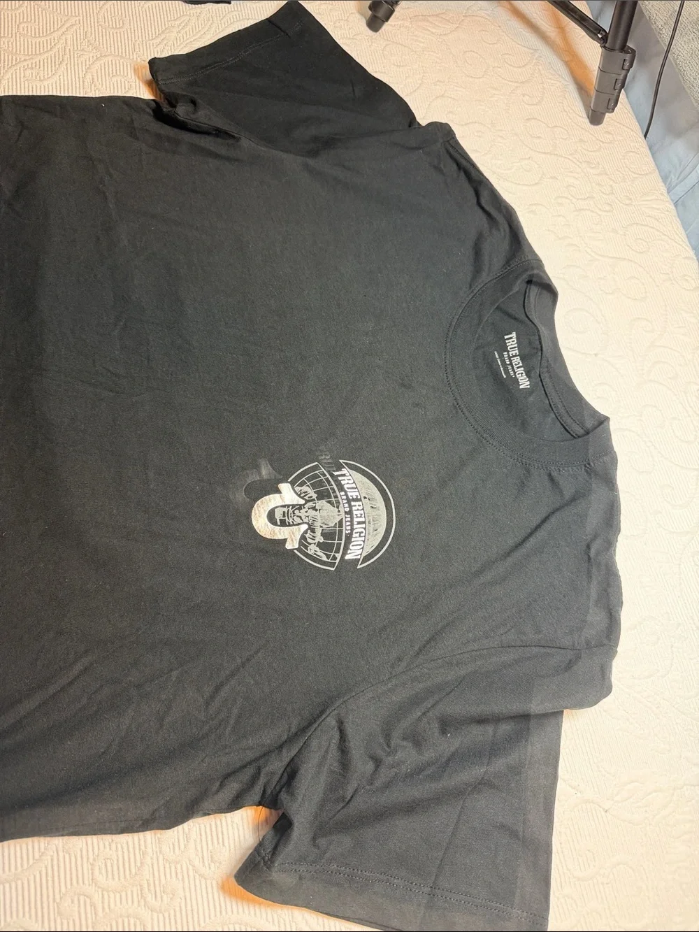 True Religion Black Short Sleeve Logo Crew Tee. NWT. Large